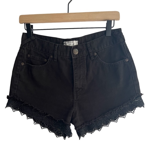 Free People Pants - Free People Black Denim shorts with Lace Trim